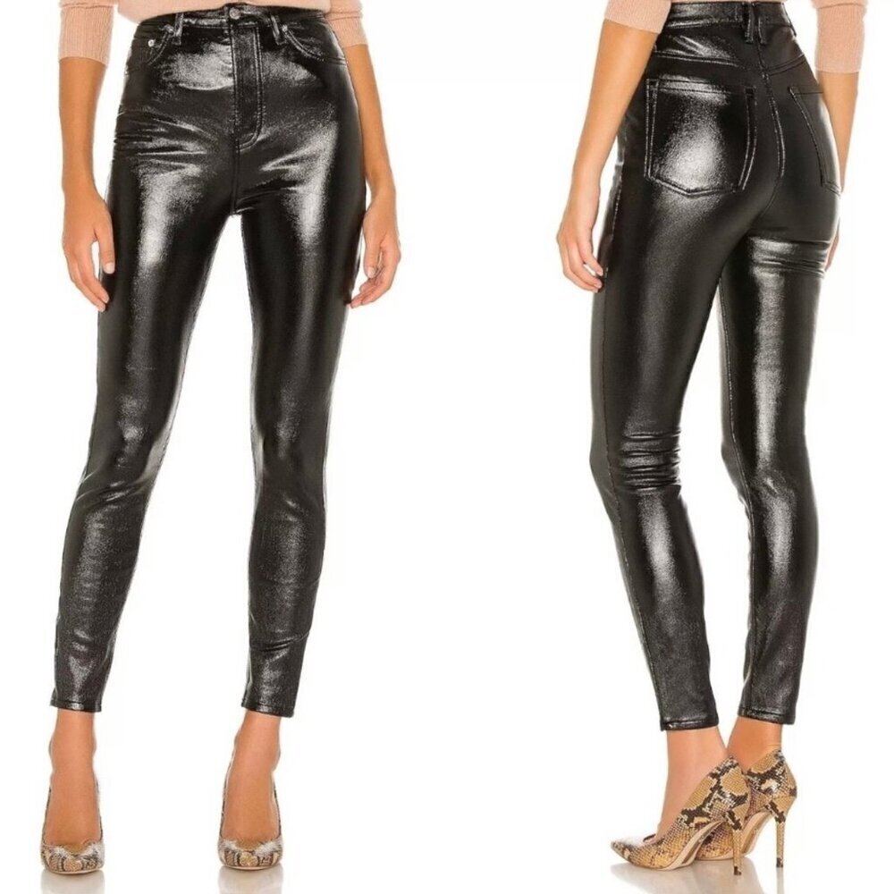 We The Free People Phoenix Coated Skinny Jeans Size24 Button Fly Faux Leather